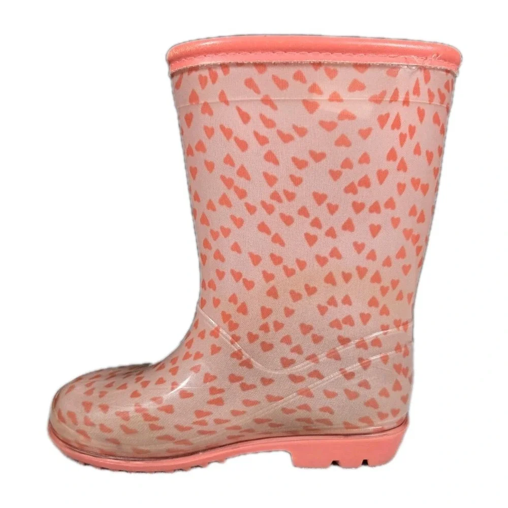 Simple Joys by Carters Juju Girls rain boots, Pink‎ w/ pink hearts size 10m used